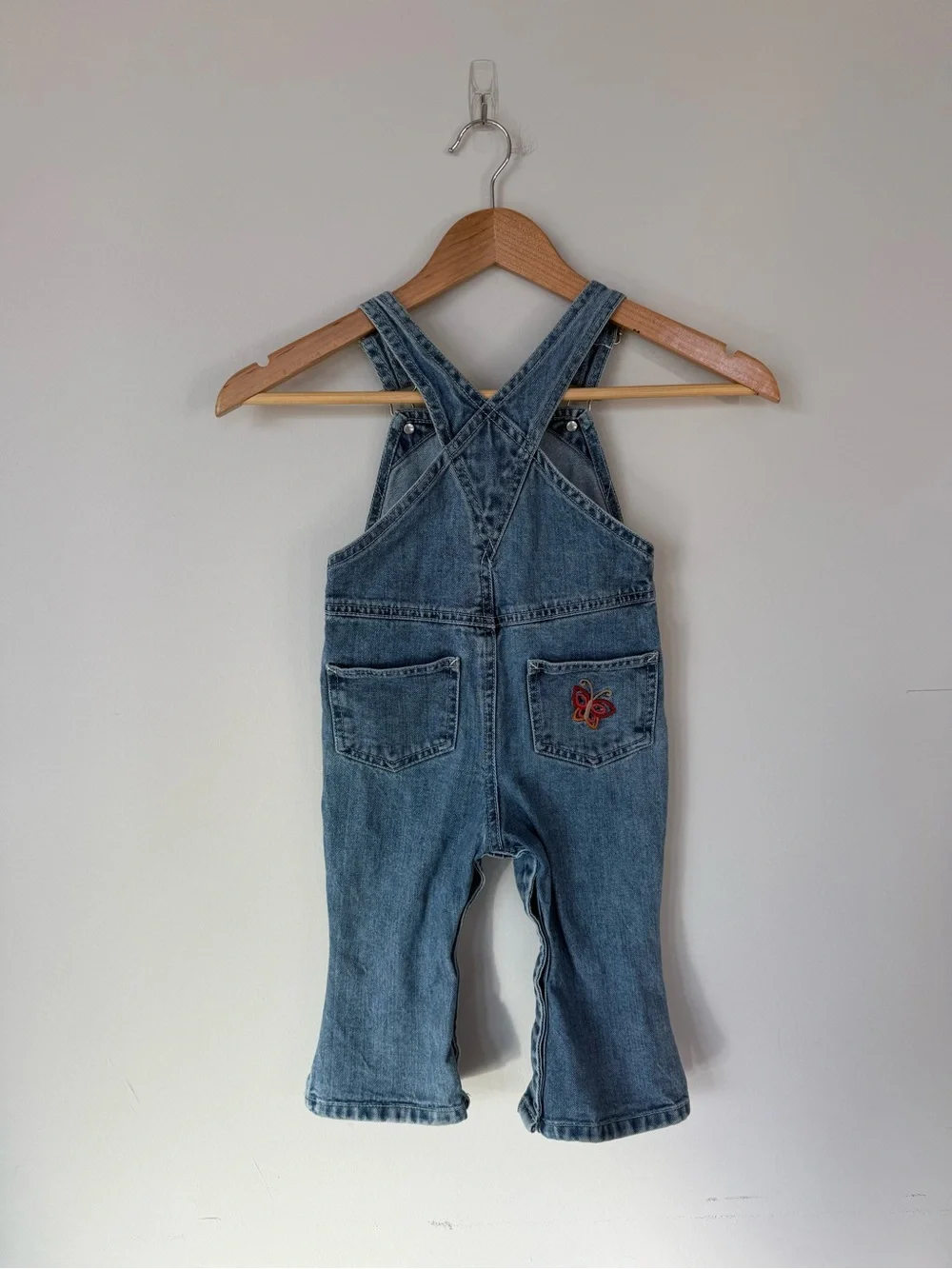 Vintage Y2K Baby Gap Denim Jean Butterfly Embroidered Overall Pants 18-24 Months